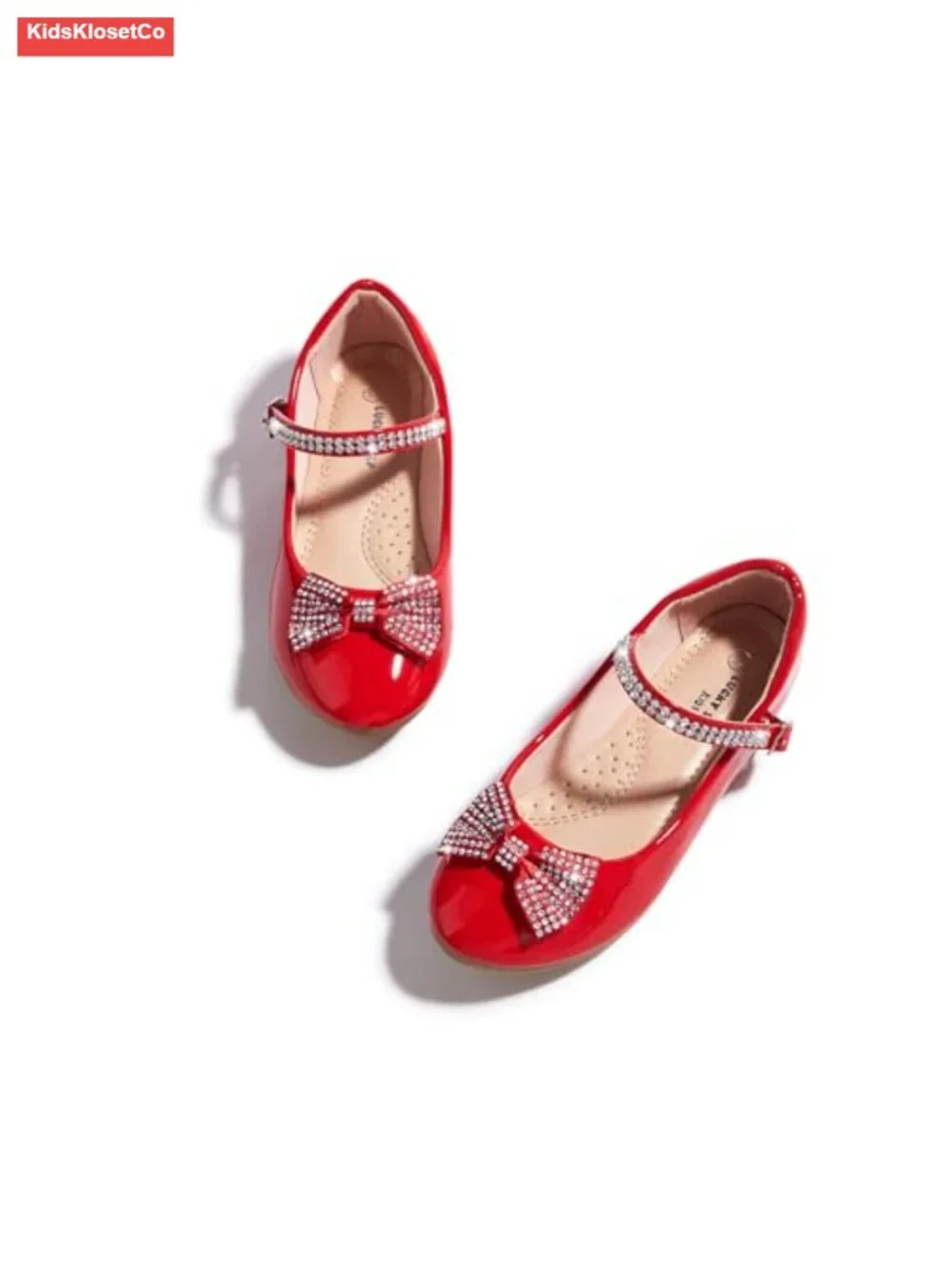 Girls Sparkling Rhinestone Bow Mary Jane Flats, Adjustable Buckle, Non-Slip,